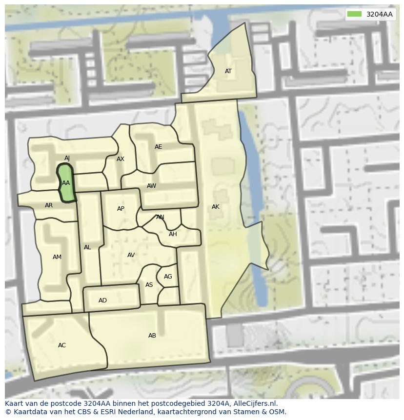 Afbeelding van het postcodegebied 3204 AA op de kaart.