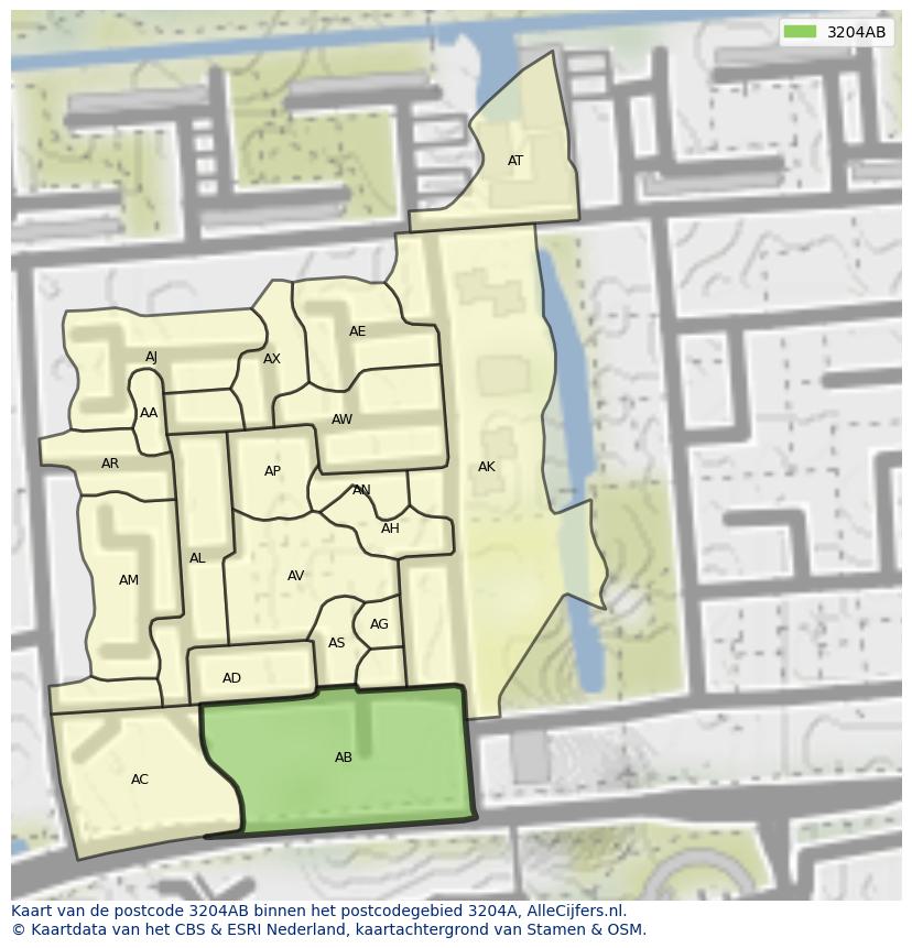 Afbeelding van het postcodegebied 3204 AB op de kaart.