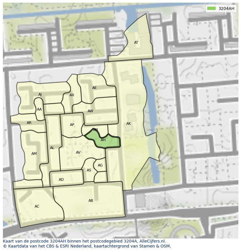 Afbeelding van het postcodegebied 3204 AH op de kaart.