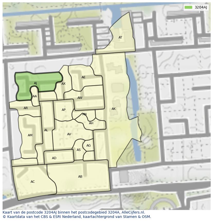 Afbeelding van het postcodegebied 3204 AJ op de kaart.