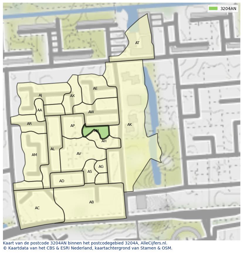 Afbeelding van het postcodegebied 3204 AN op de kaart.