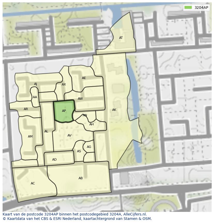 Afbeelding van het postcodegebied 3204 AP op de kaart.