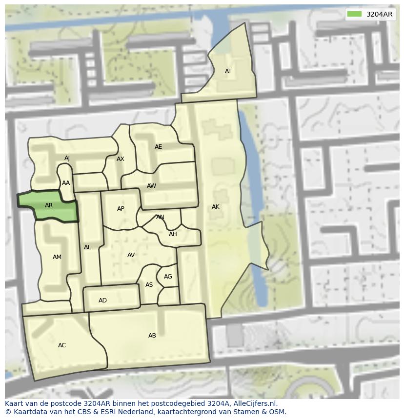 Afbeelding van het postcodegebied 3204 AR op de kaart.