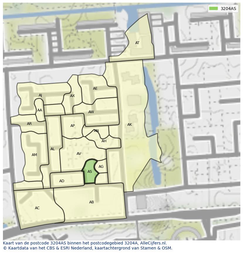 Afbeelding van het postcodegebied 3204 AS op de kaart.