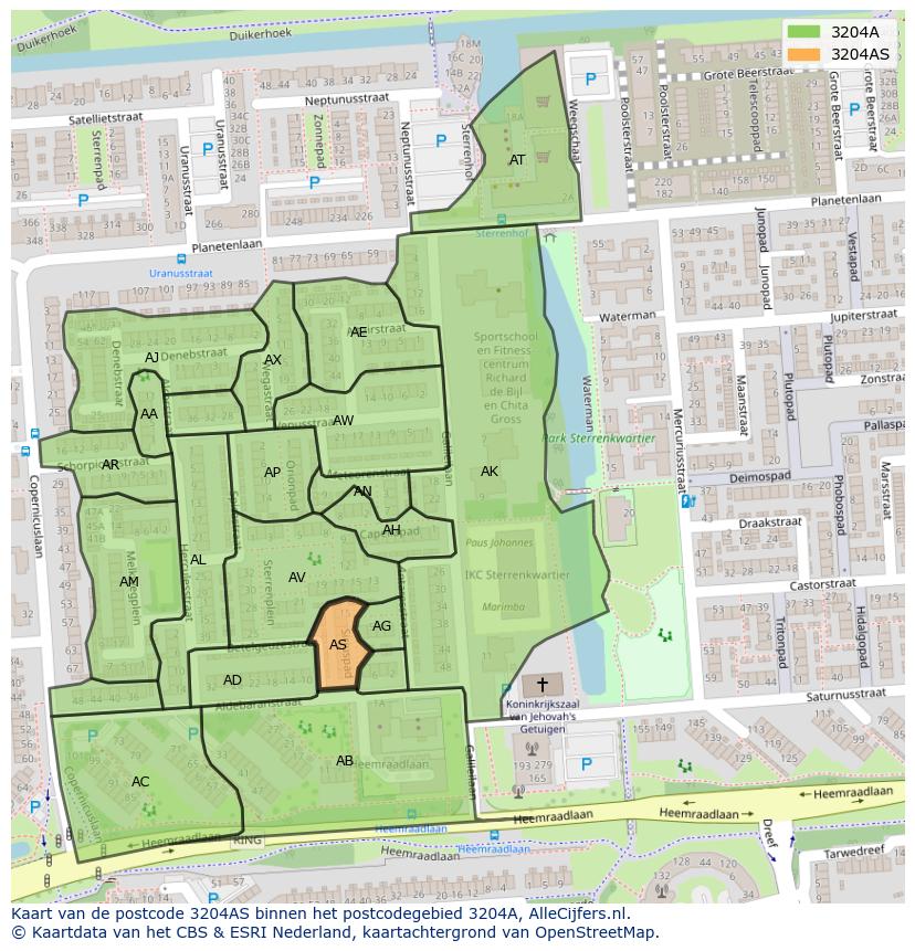 Afbeelding van het postcodegebied 3204 AS op de kaart.