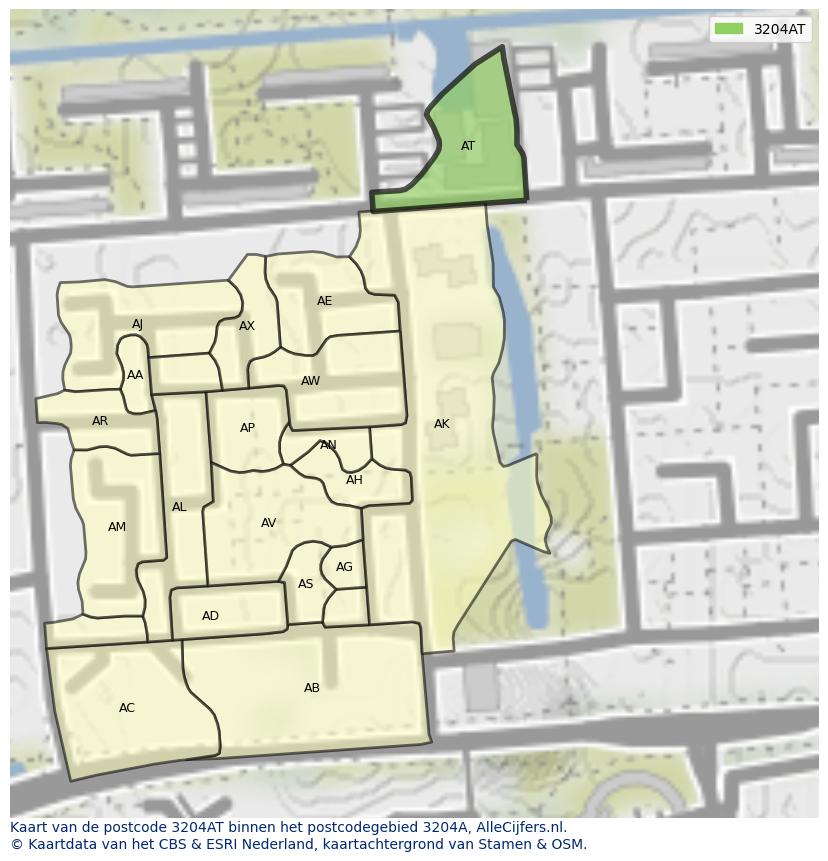Afbeelding van het postcodegebied 3204 AT op de kaart.