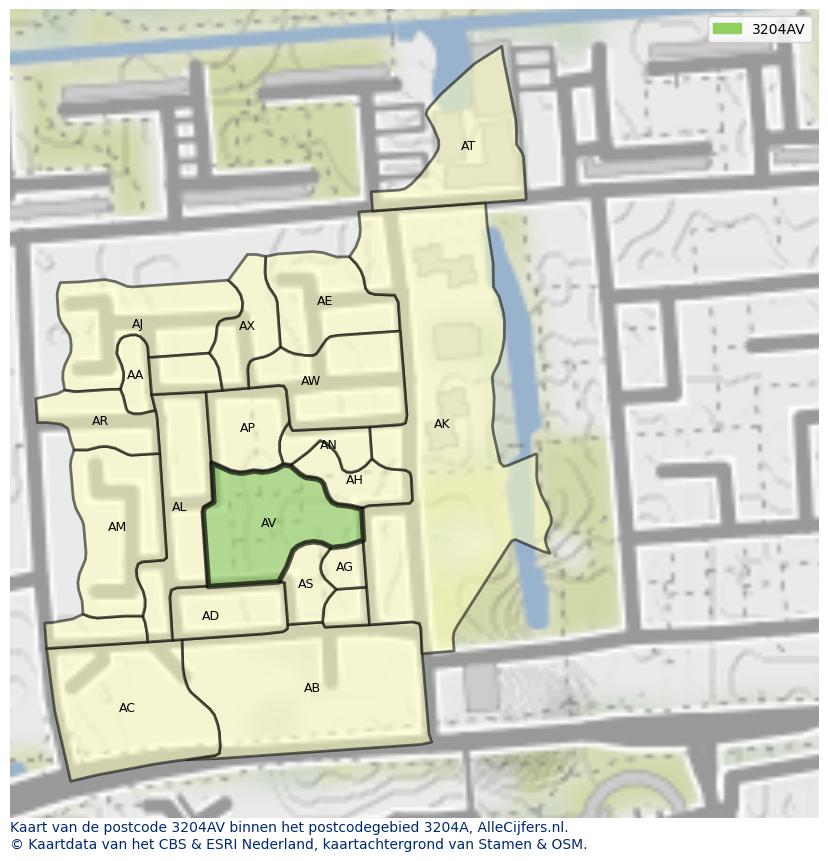 Afbeelding van het postcodegebied 3204 AV op de kaart.