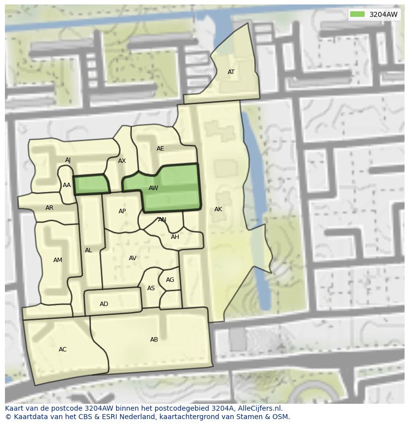 Afbeelding van het postcodegebied 3204 AW op de kaart.