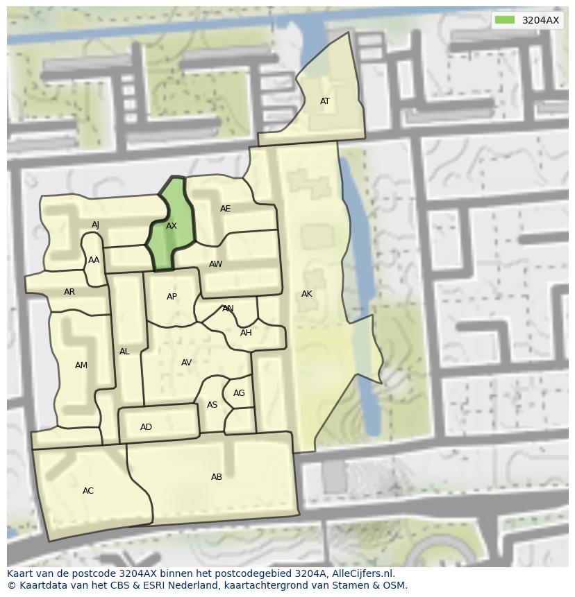 Afbeelding van het postcodegebied 3204 AX op de kaart.