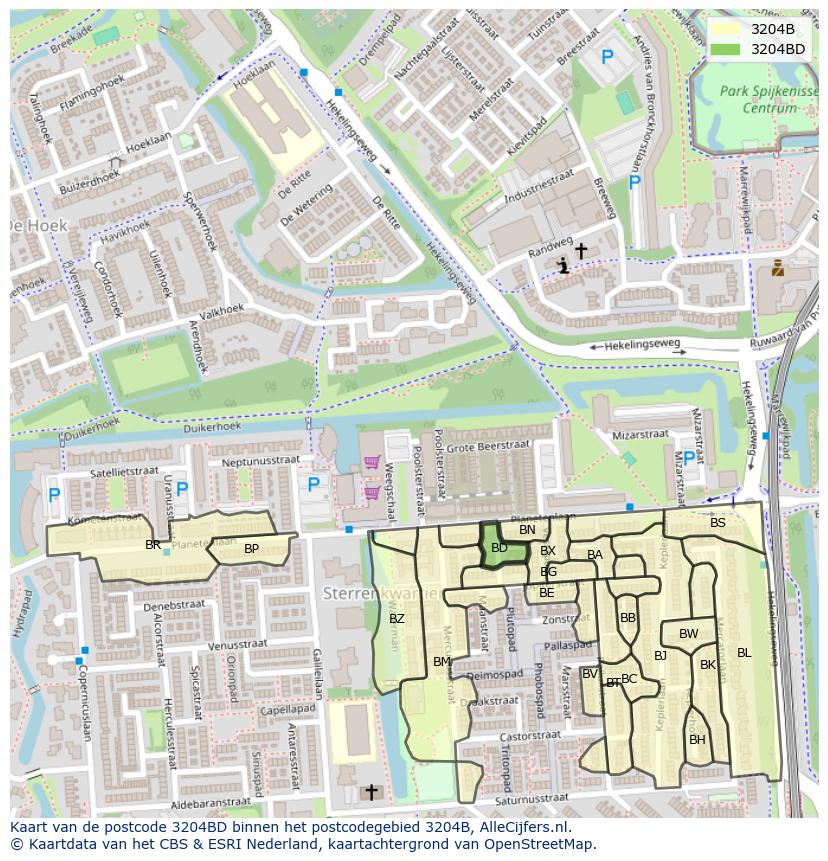 Afbeelding van het postcodegebied 3204 BD op de kaart.