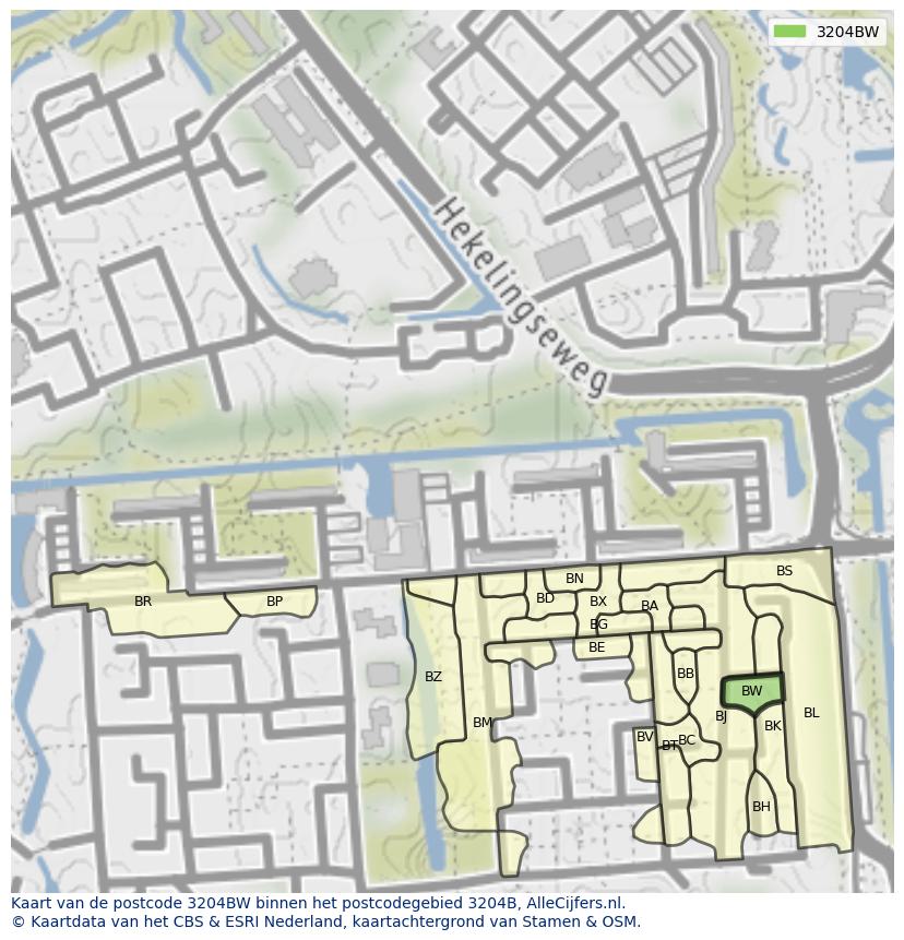 Afbeelding van het postcodegebied 3204 BW op de kaart.
