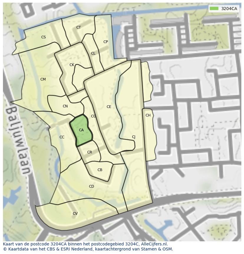Afbeelding van het postcodegebied 3204 CA op de kaart.