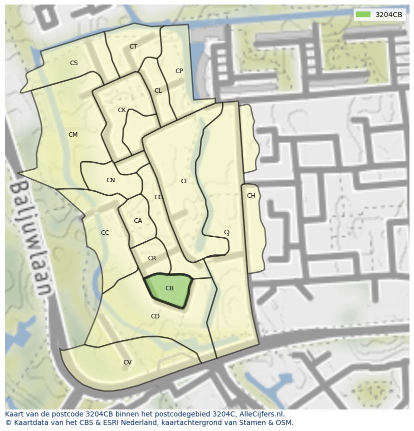 Afbeelding van het postcodegebied 3204 CB op de kaart.