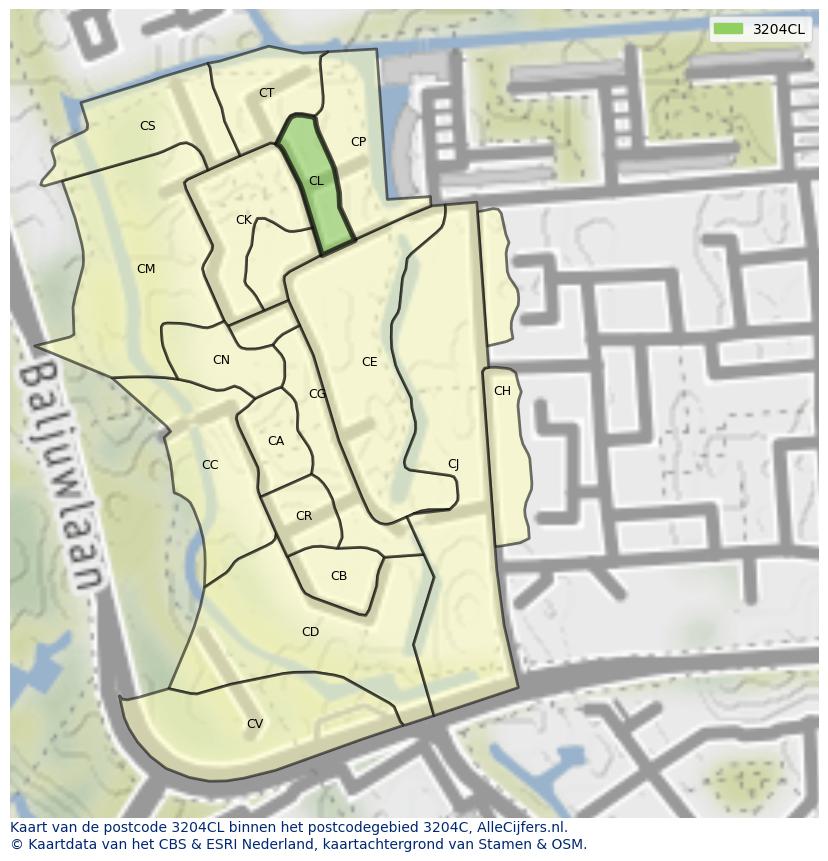 Afbeelding van het postcodegebied 3204 CL op de kaart.
