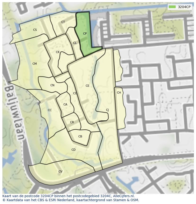 Afbeelding van het postcodegebied 3204 CP op de kaart.