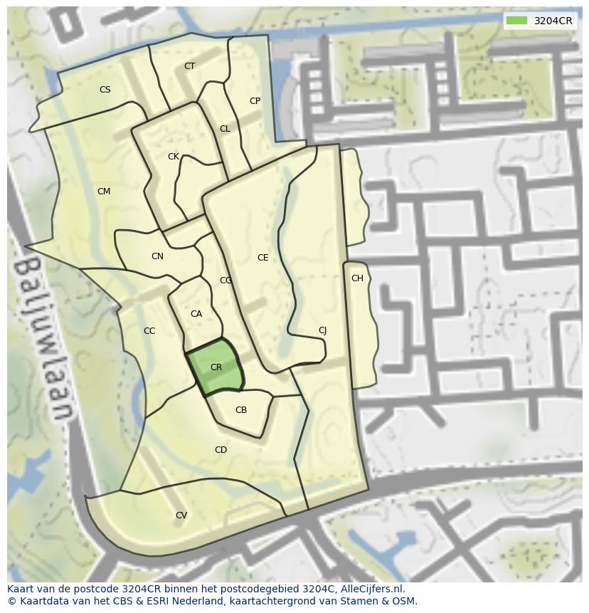 Afbeelding van het postcodegebied 3204 CR op de kaart.