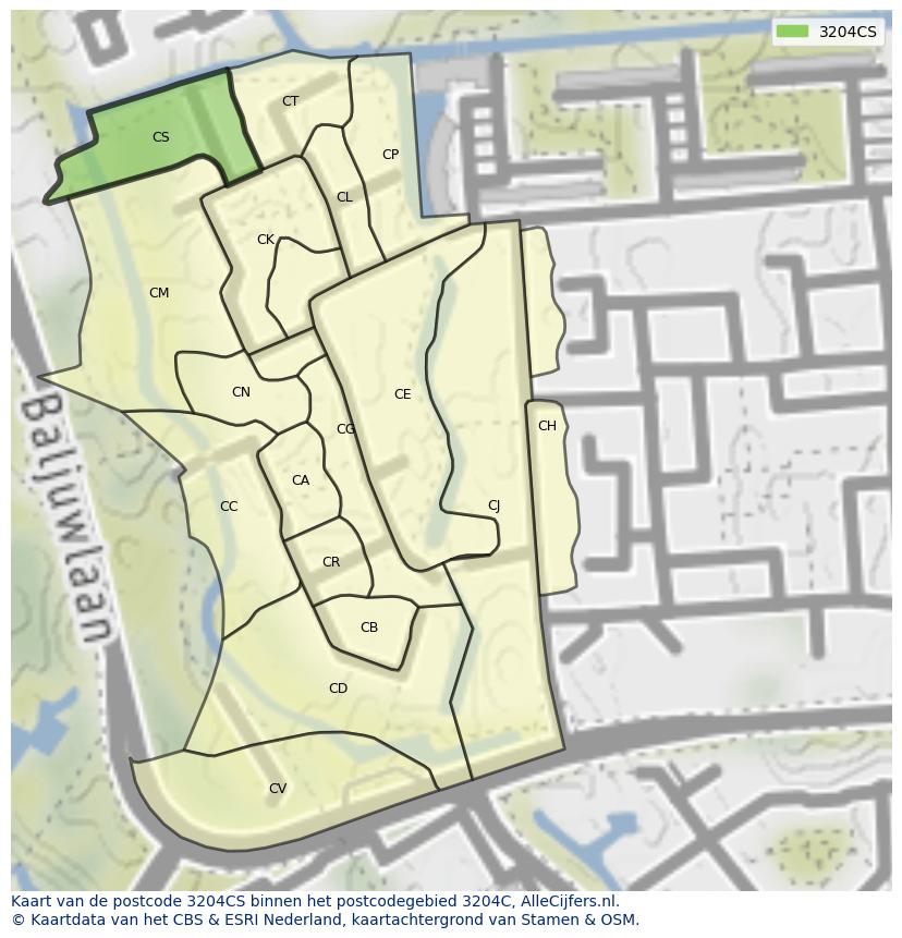 Afbeelding van het postcodegebied 3204 CS op de kaart.