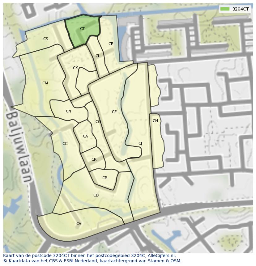 Afbeelding van het postcodegebied 3204 CT op de kaart.