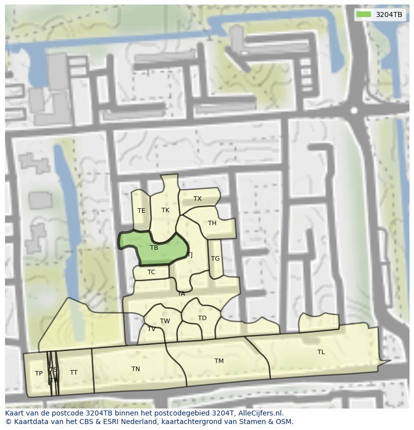 Afbeelding van het postcodegebied 3204 TB op de kaart.