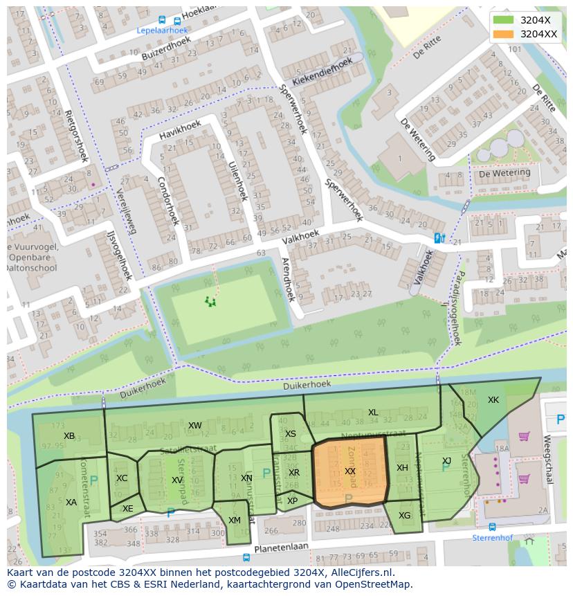 Afbeelding van het postcodegebied 3204 XX op de kaart.