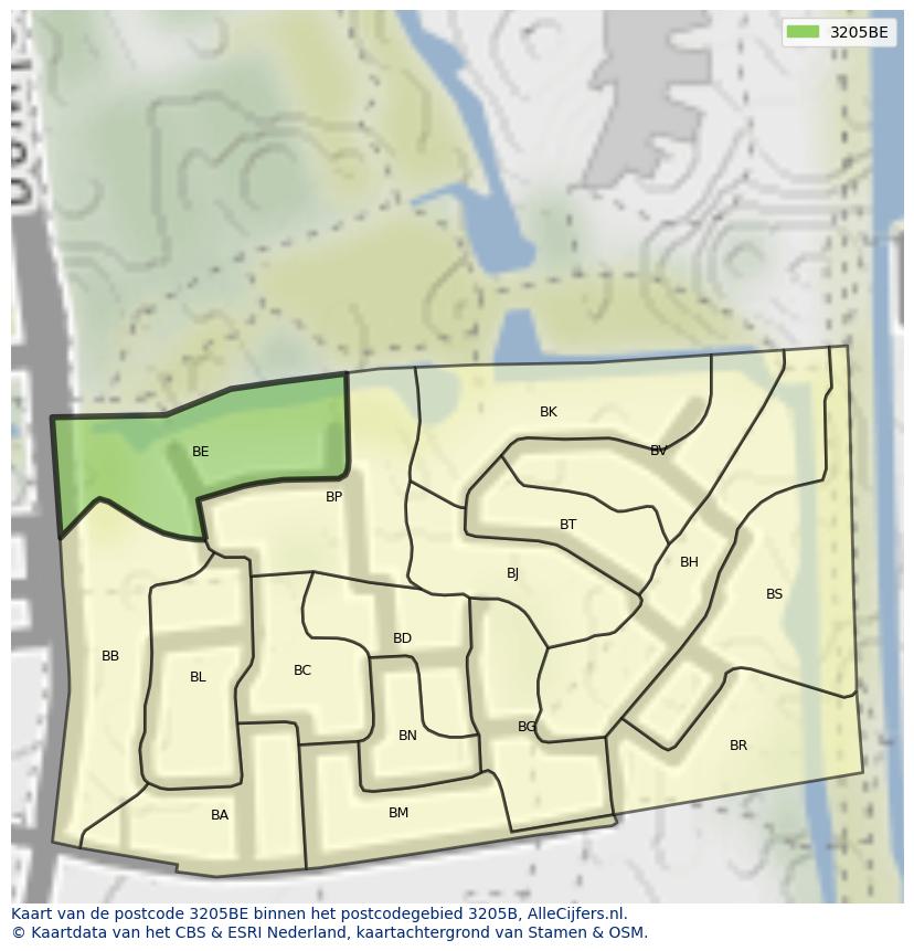 Afbeelding van het postcodegebied 3205 BE op de kaart.