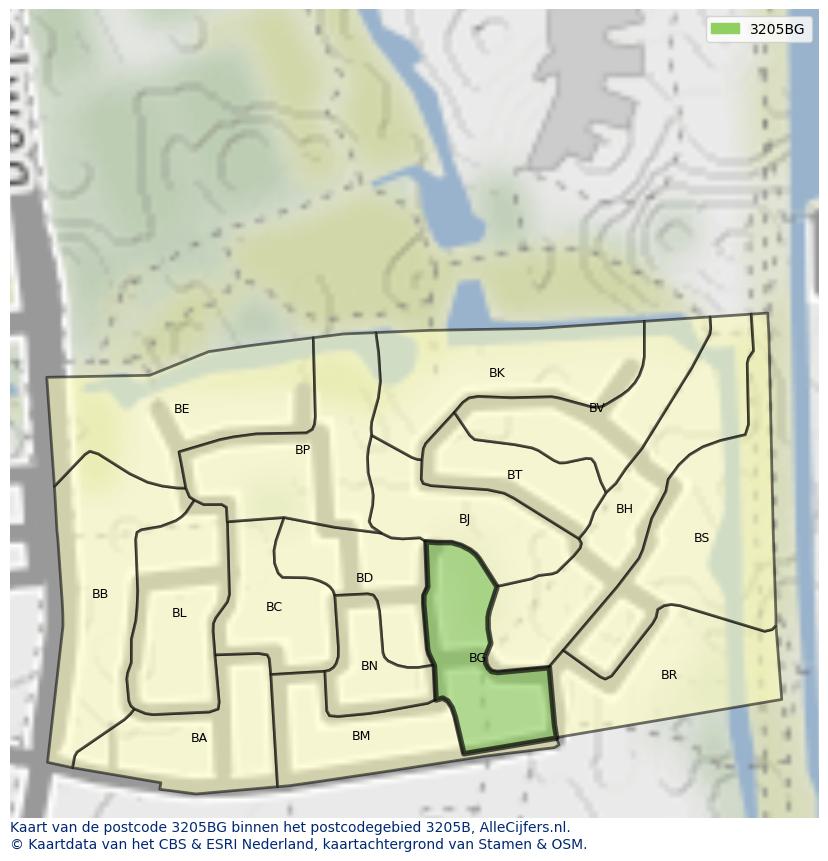 Afbeelding van het postcodegebied 3205 BG op de kaart.
