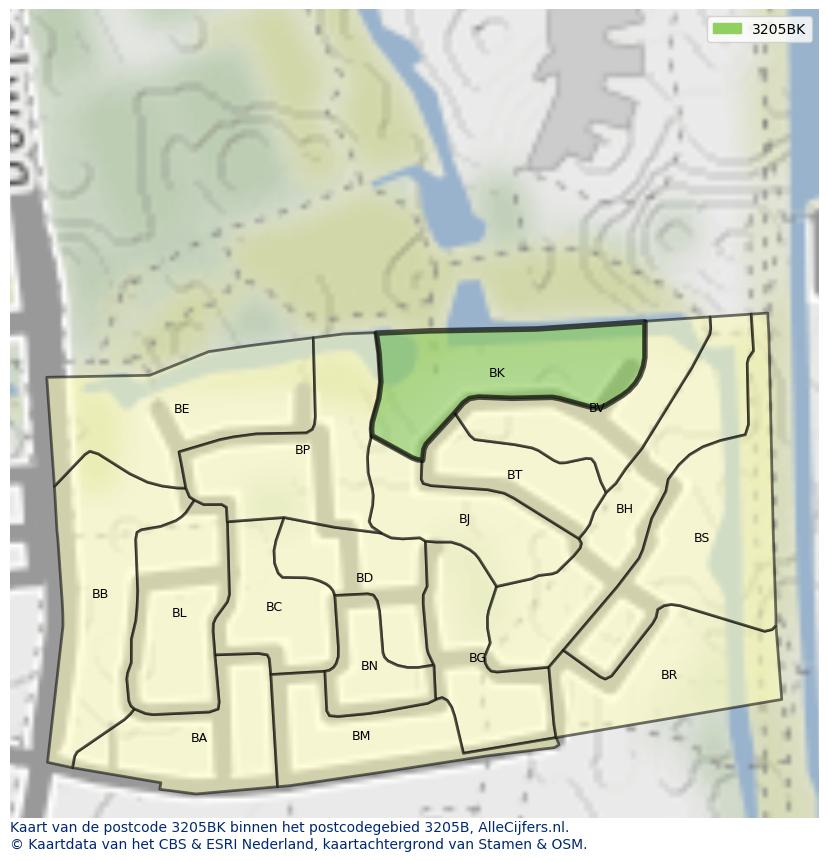 Afbeelding van het postcodegebied 3205 BK op de kaart.