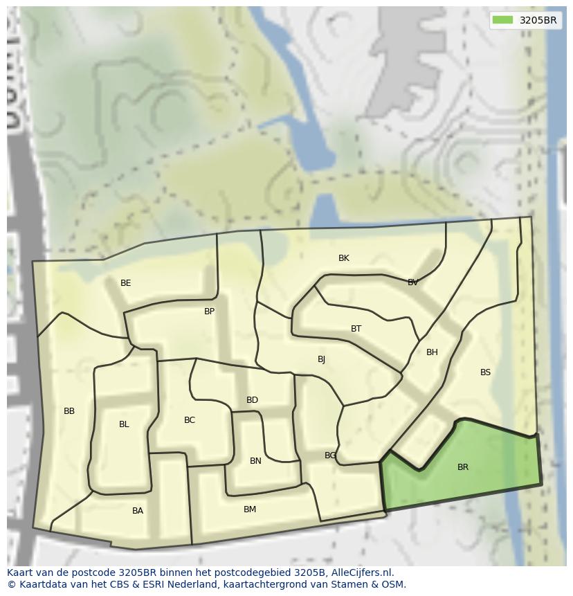 Afbeelding van het postcodegebied 3205 BR op de kaart.