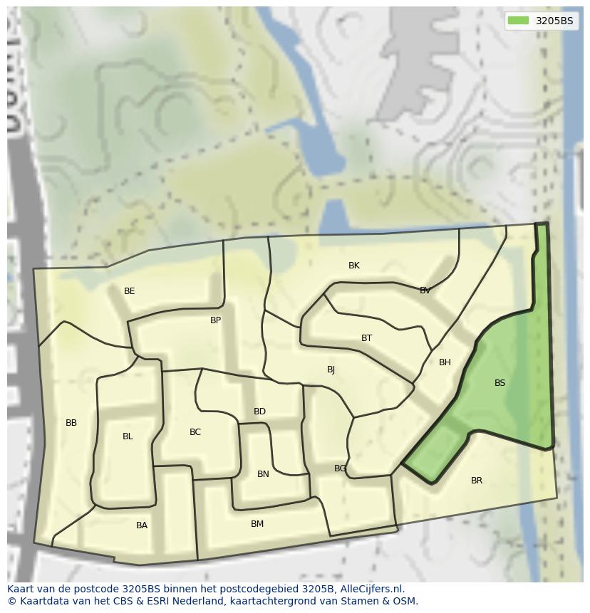 Afbeelding van het postcodegebied 3205 BS op de kaart.