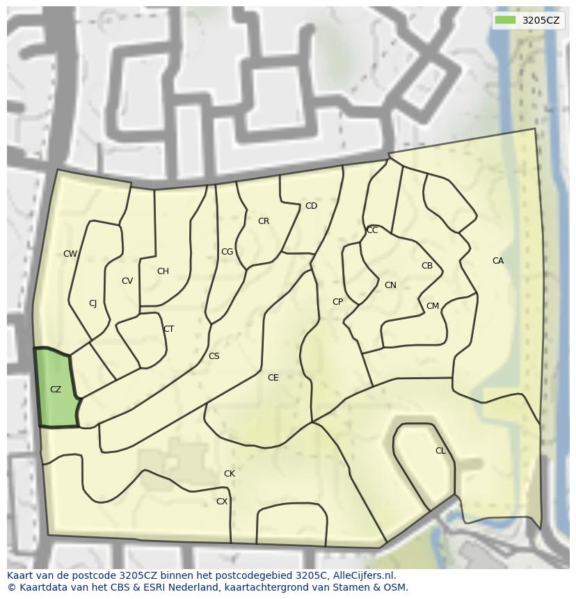 Afbeelding van het postcodegebied 3205 CZ op de kaart.