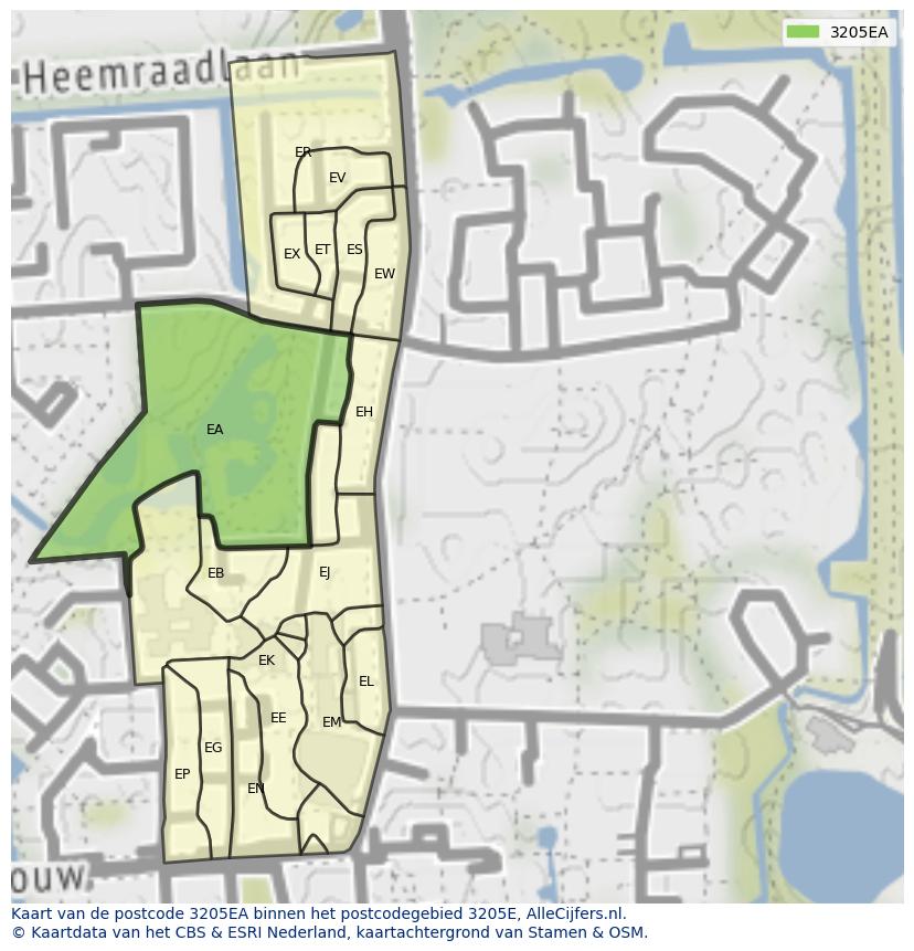 Afbeelding van het postcodegebied 3205 EA op de kaart.