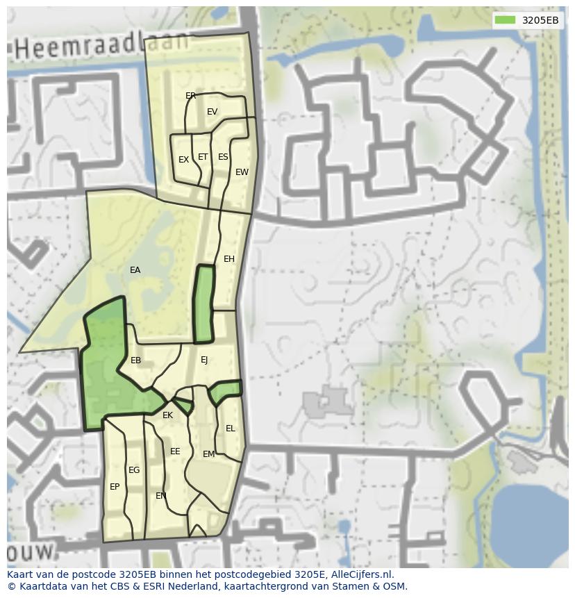 Afbeelding van het postcodegebied 3205 EB op de kaart.