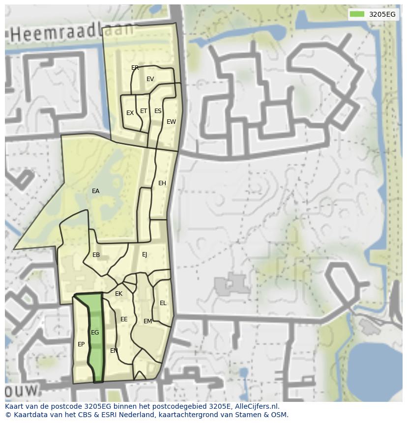 Afbeelding van het postcodegebied 3205 EG op de kaart.