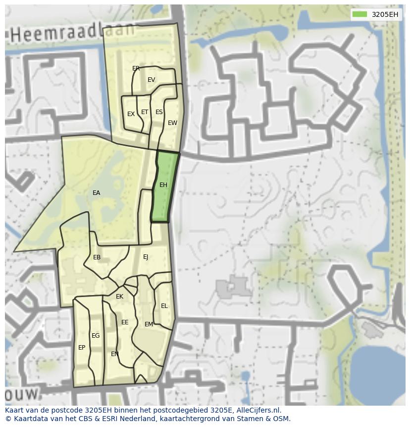 Afbeelding van het postcodegebied 3205 EH op de kaart.