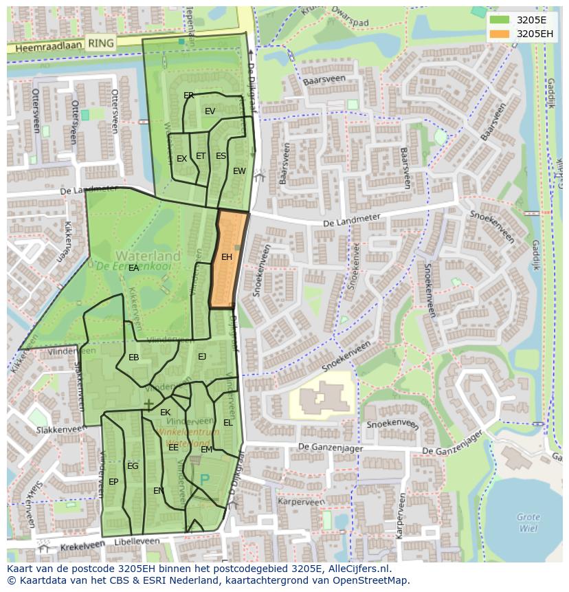 Afbeelding van het postcodegebied 3205 EH op de kaart.