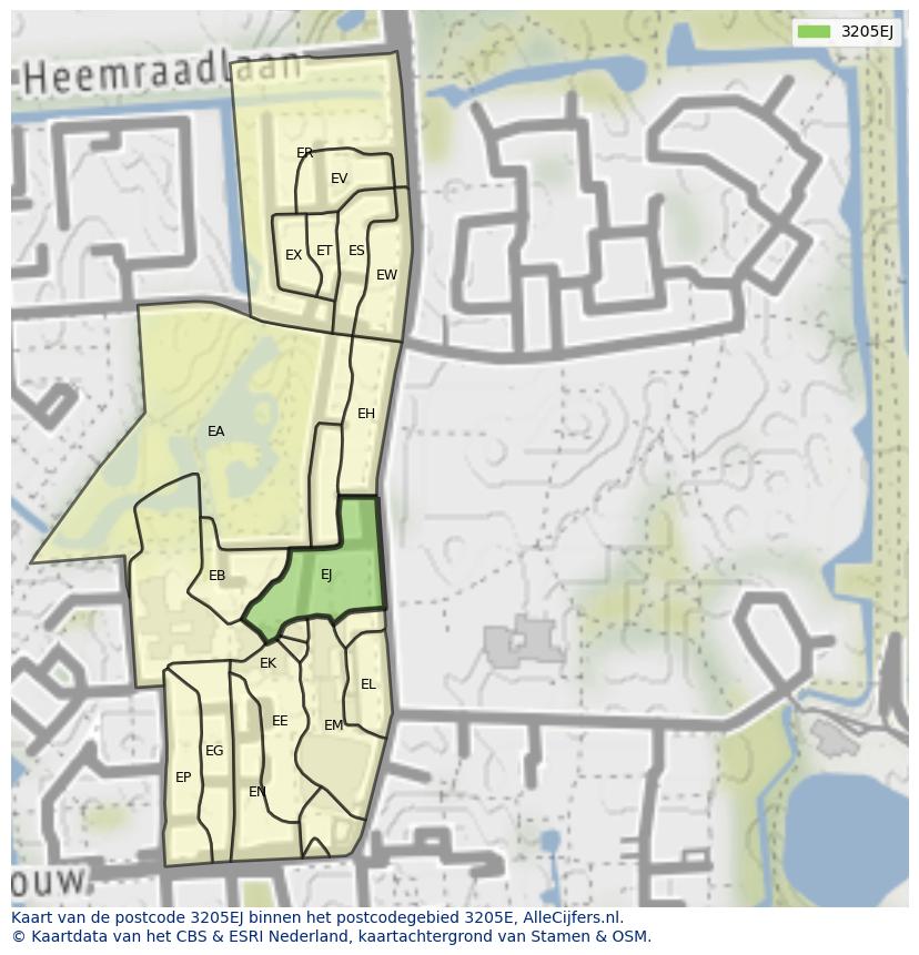 Afbeelding van het postcodegebied 3205 EJ op de kaart.