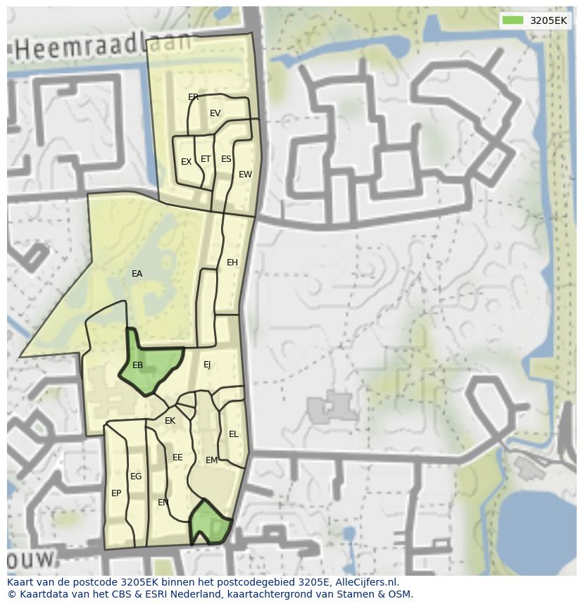 Afbeelding van het postcodegebied 3205 EK op de kaart.