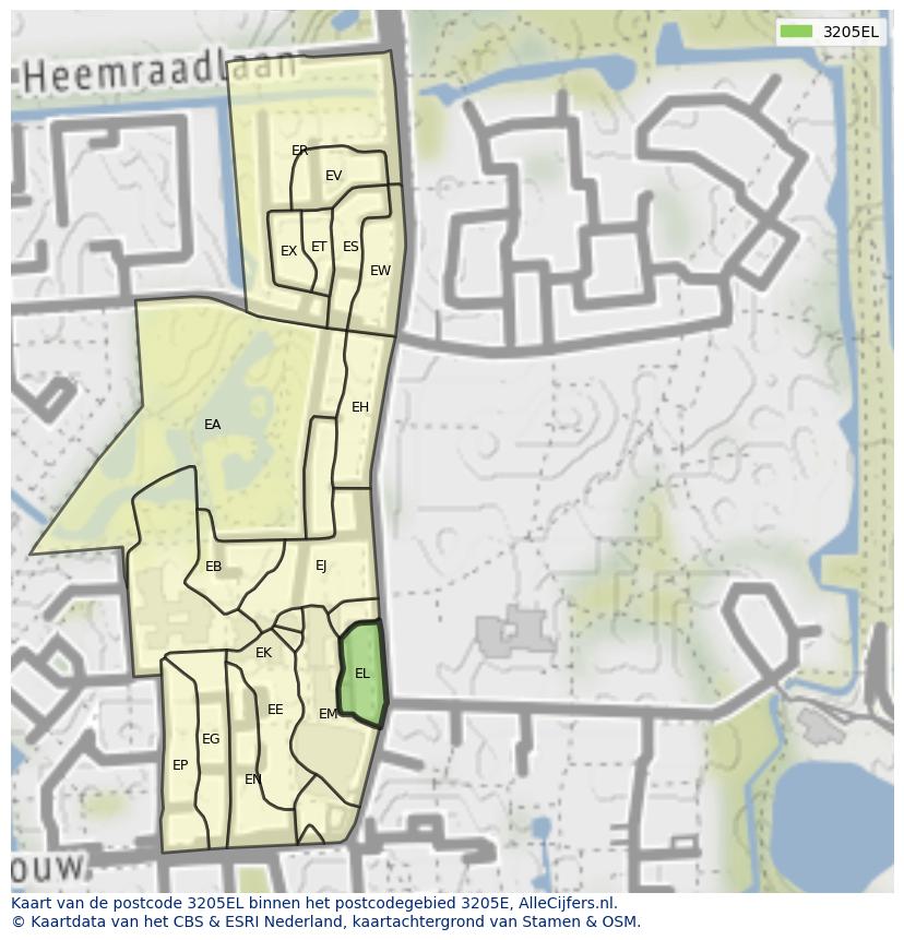 Afbeelding van het postcodegebied 3205 EL op de kaart.