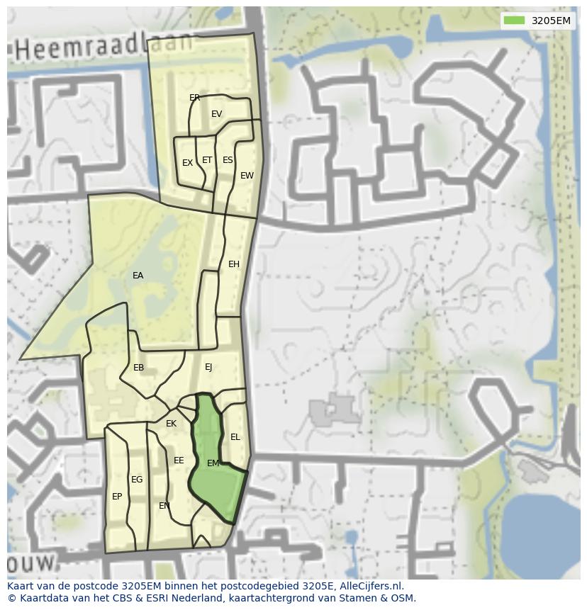 Afbeelding van het postcodegebied 3205 EM op de kaart.