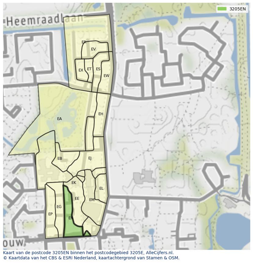 Afbeelding van het postcodegebied 3205 EN op de kaart.