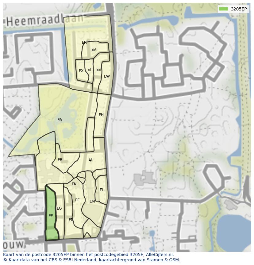 Afbeelding van het postcodegebied 3205 EP op de kaart.