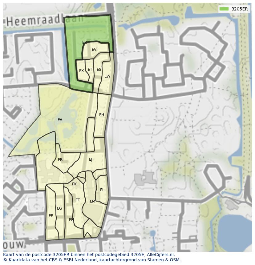 Afbeelding van het postcodegebied 3205 ER op de kaart.