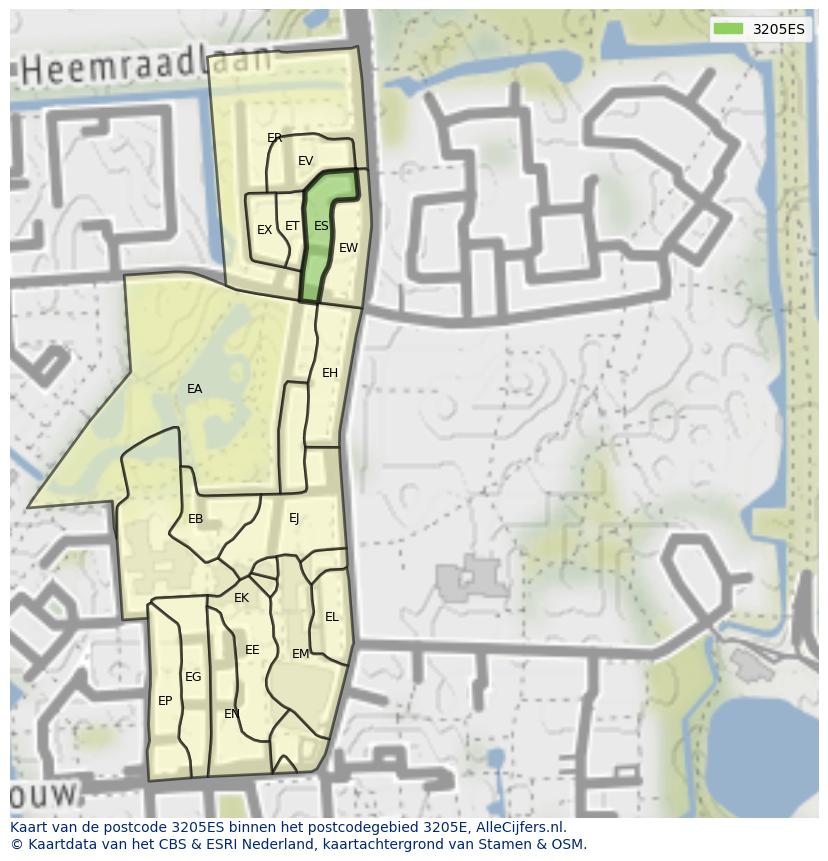 Afbeelding van het postcodegebied 3205 ES op de kaart.