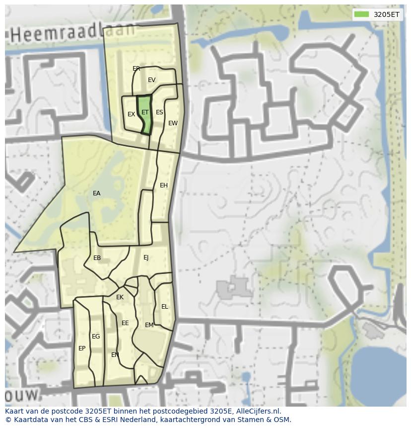 Afbeelding van het postcodegebied 3205 ET op de kaart.