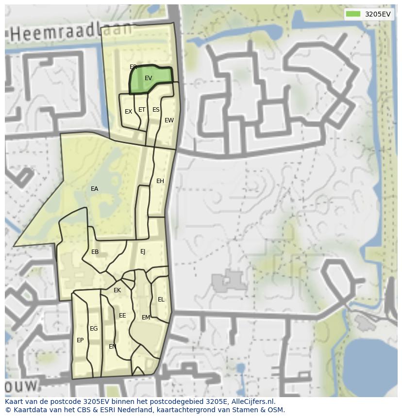 Afbeelding van het postcodegebied 3205 EV op de kaart.