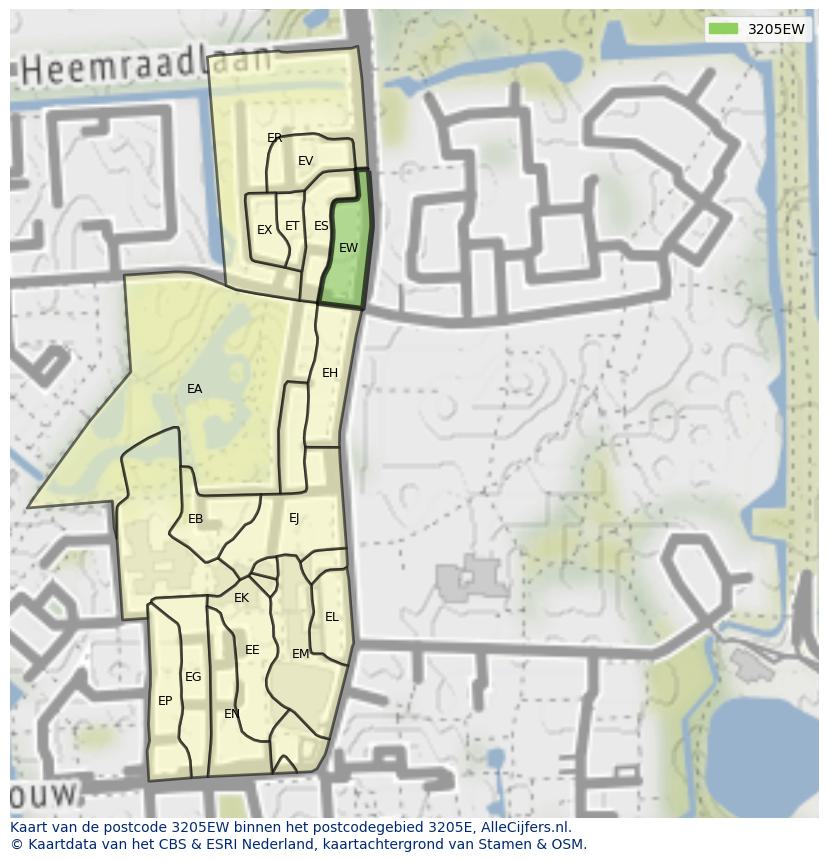 Afbeelding van het postcodegebied 3205 EW op de kaart.
