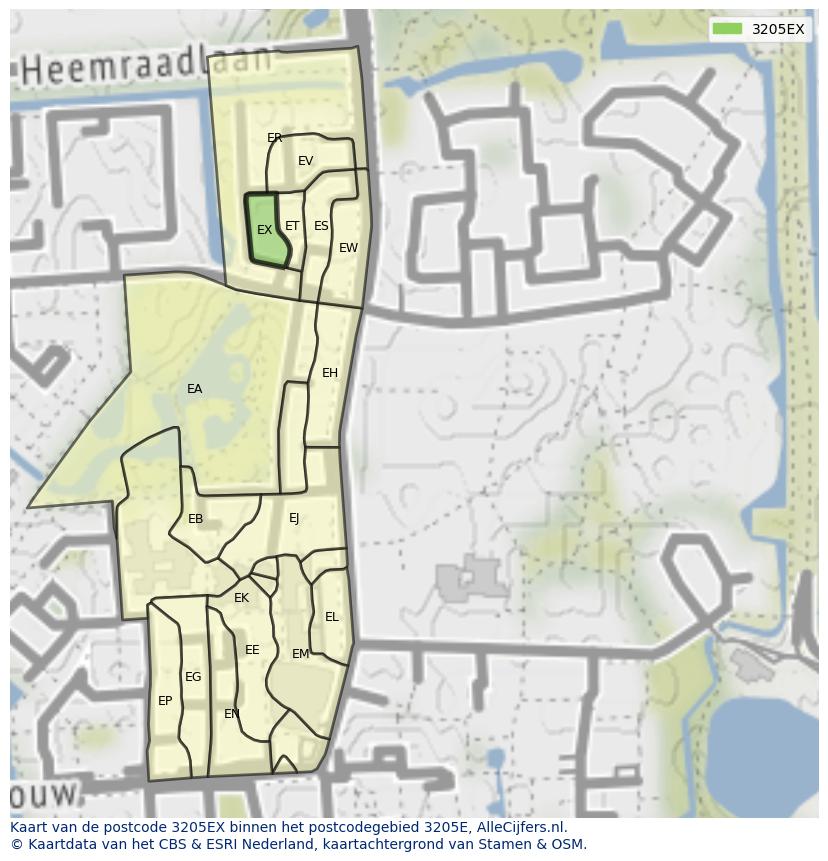 Afbeelding van het postcodegebied 3205 EX op de kaart.