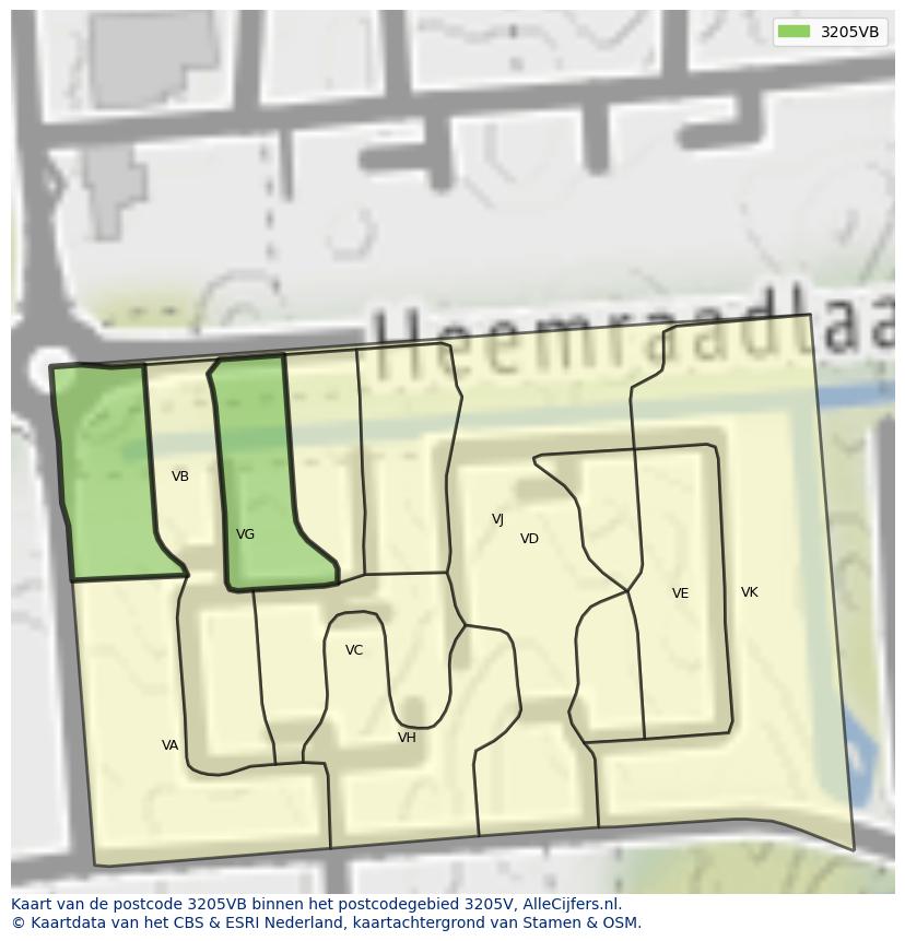 Afbeelding van het postcodegebied 3205 VB op de kaart.