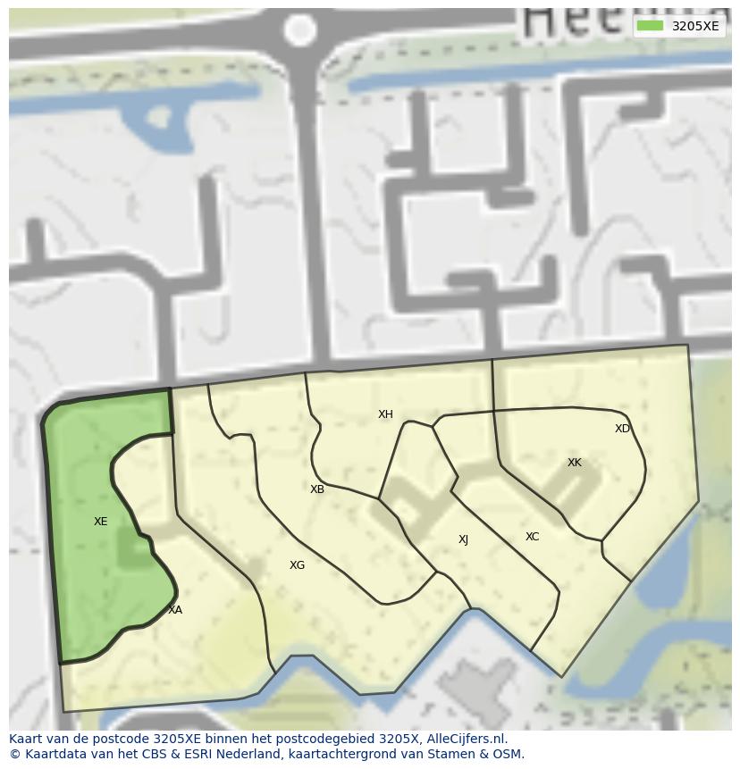 Afbeelding van het postcodegebied 3205 XE op de kaart.