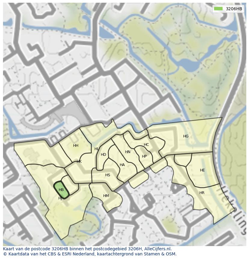 Afbeelding van het postcodegebied 3206 HB op de kaart.
